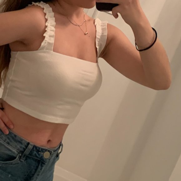White Ruffled Crop Top Tank - Picture 1 of 2
